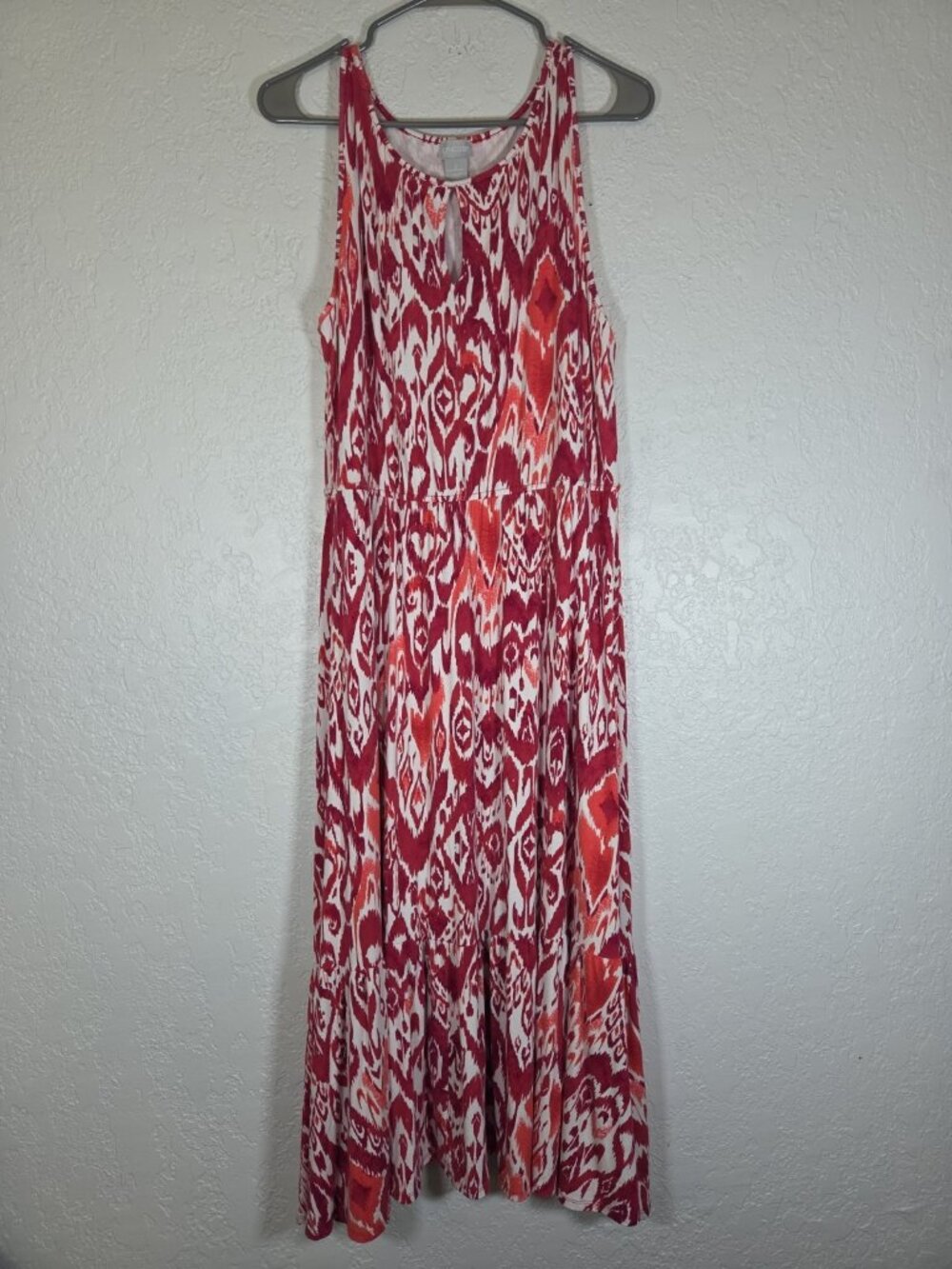Chico's Maxi Tank Dress Sleeveless Keyhole V-Neck Stretch Elastic Waist Red SZ 2